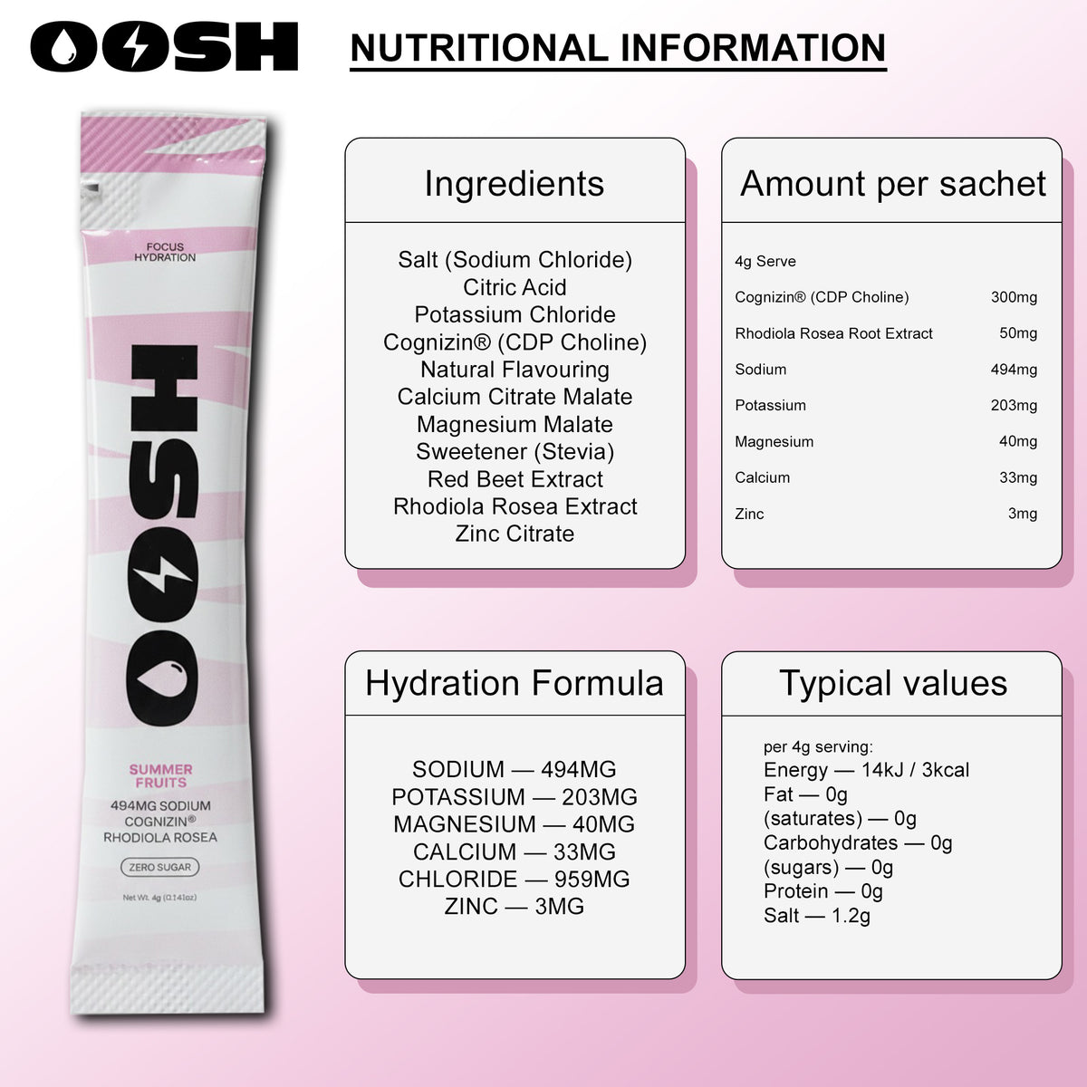 OOSH Focus Hydration nutritional information