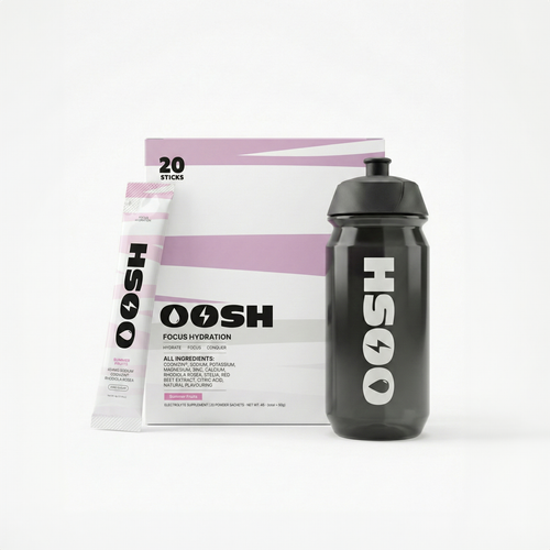 OOSH Starter Kit with Focus Hydration sachets and 500ml bottle